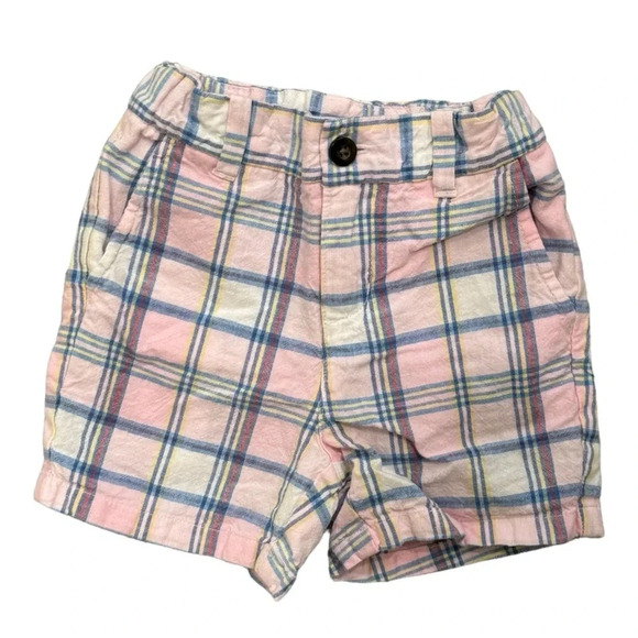 Janie and Jack Boy’s Pink Summer Plaid Chino Short - Picture 1 of 7